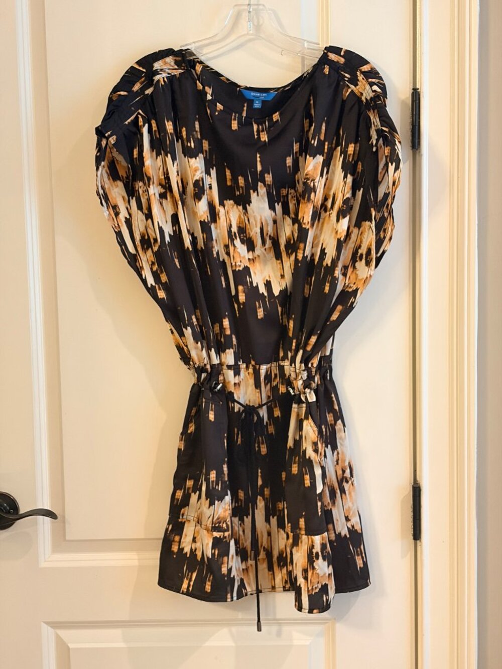Derek Lam Black and Tan Abstract  Dress / Tunic Tie Waist XL